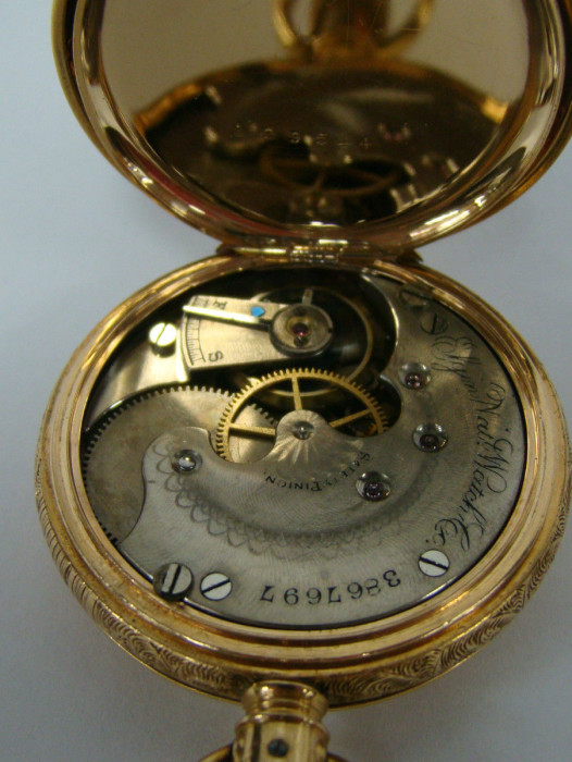 Elgin 14k Solid Gold 15 J Hunter 6 Greek Key Design Pocket Watch Pendant c. 1888